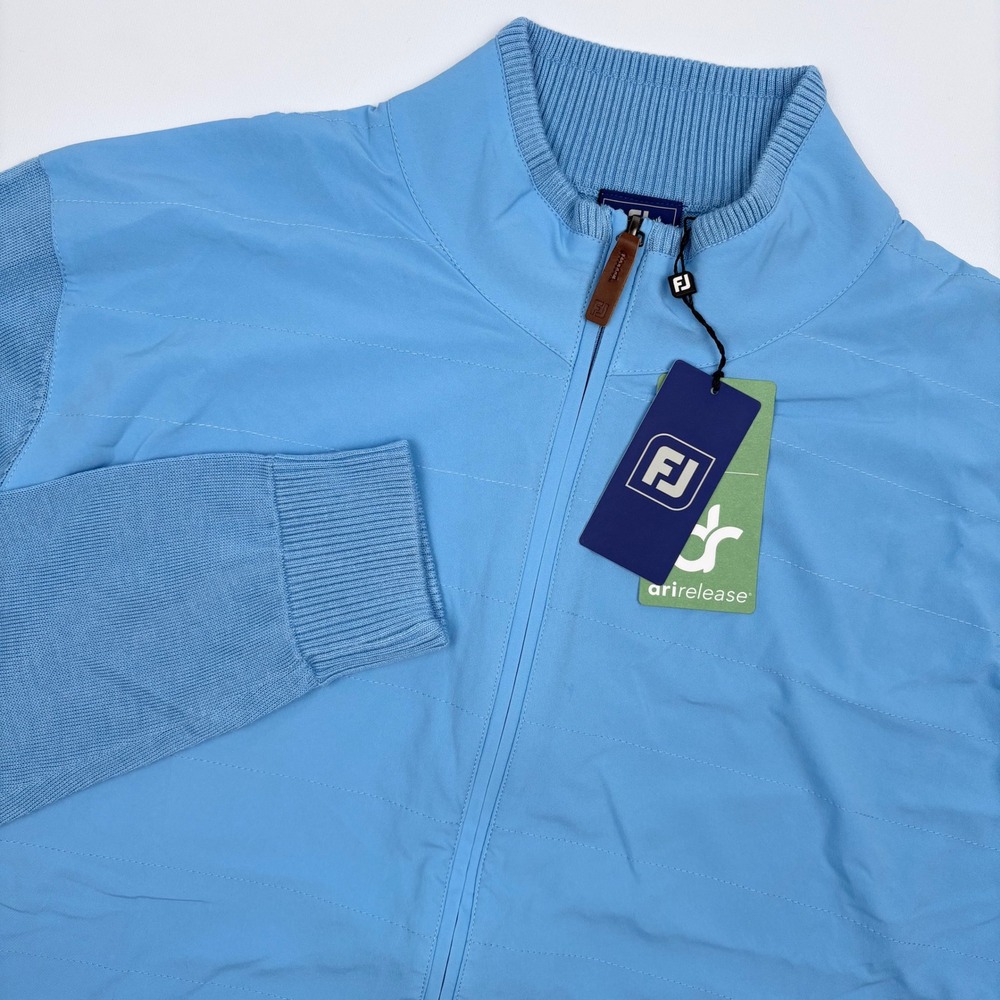 Footjoy Hybrid Fullzip Sweater Mens L Riviera Blue Wool Blend Quilted Golf Coat